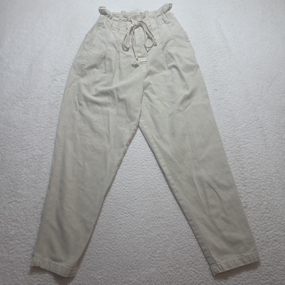 Free People Margate Paperbag Pants Womens XS Beige High Waisted Trouser Pleated